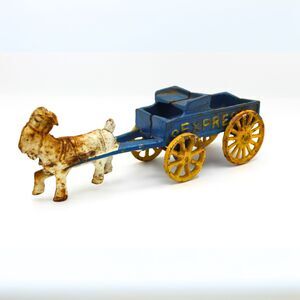 Vintage Cast Iron Toy Goat Express Wagon Cart Yellow Spoked Wheels Hubley Repro